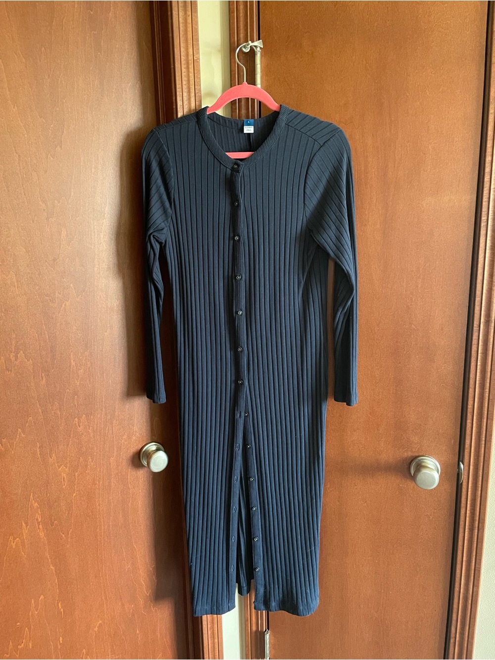 Old Navy Ribbed Button-Front Long Sleeve Dress - Navy Blue